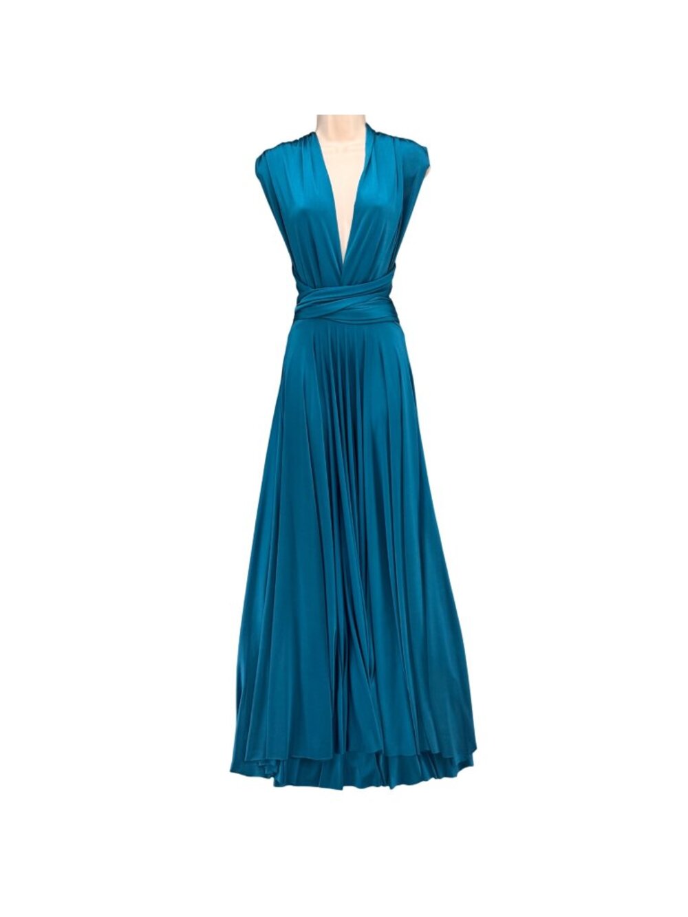 Twobirds Convertible Maxi Dress Peacock Teal Blue Jersey Plunge V Neck Size 0-12